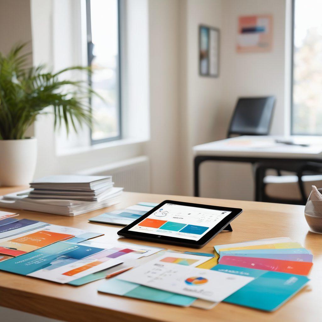 A stylish and modern workspace featuring a person managing gift cards on a sleek tablet, surrounded by colorful gift cards and charts representing value preservation strategies. The atmosphere radiates efficiency and organization, with a soft focus on risk assessment tools in the background. Bright natural lighting illuminates the scene, creating a welcoming environment. modern minimalism. vibrant colors. soft focus.